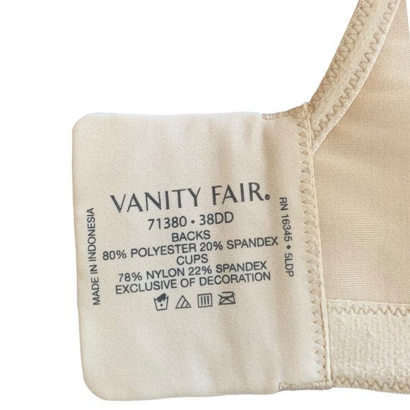Vanity Fair Beauty Back Full Figure Wireless Bra Size 38DD - Picture 3 of 3